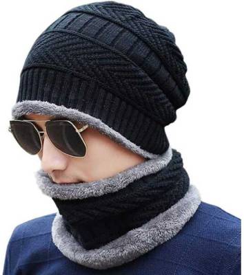 V N COLLECTION Solid Beanie & Neck Warmer Cap