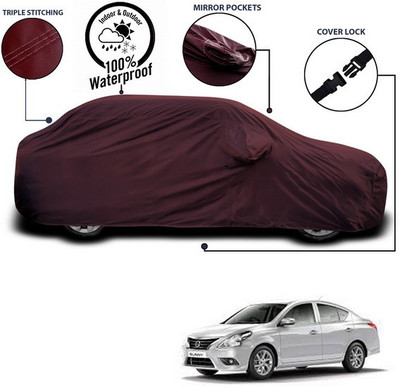 SEBONGO Car Cover For Nissan Sunny (With Mirror Pockets)(Maroon)