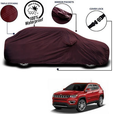 SEBONGO Car Cover For Jeep Compass Facelift (With Mirror Pockets)(Maroon)