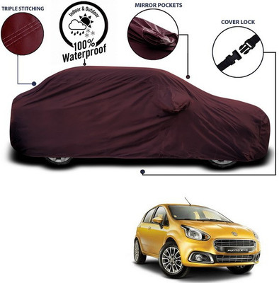 ANTHUB Car Cover For Fiat Punto Evo (With Mirror Pockets)(Maroon)