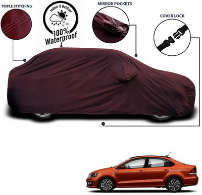 SEBONGO Car Cover For Volkswagen Vento (With Mirror Pockets)(Maroon)