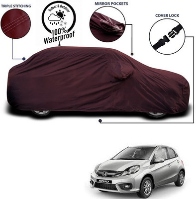 SEBONGO Car Cover For Honda Brio (With Mirror Pockets)(Maroon)