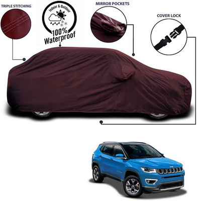 SEBONGO Car Cover For Jeep Compass Facelift (With Mirror Pockets)(Maroon)