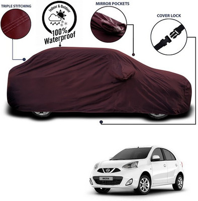 ANTHUB Car Cover For Nissan Micra Active (With Mirror Pockets)(Maroon)
