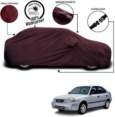 SEBONGO Car Cover For Hyundai Accent Viva (With Mirror Pockets)(Maroon)