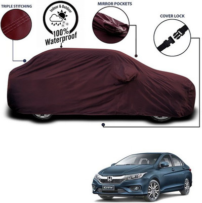 SEBONGO Car Cover For Honda City i-Vtec (With Mirror Pockets)(Maroon)
