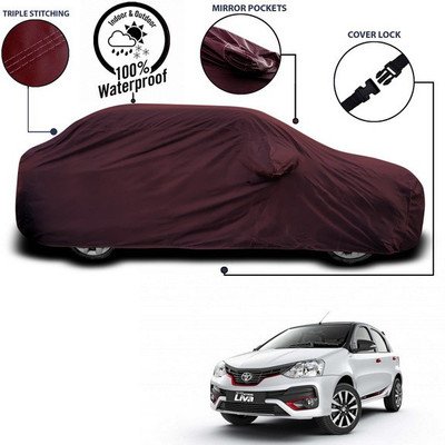 SEBONGO Car Cover For Toyota Etios Liva (With Mirror Pockets)(Maroon)