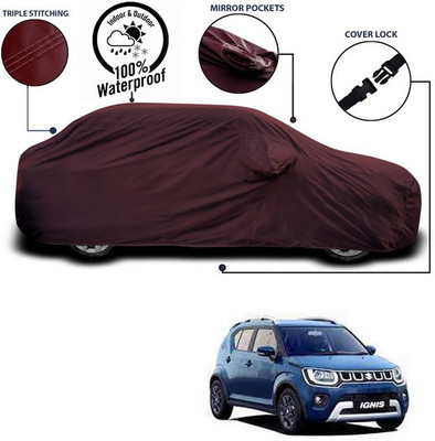SEBONGO Car Cover For Maruti Suzuki Ignis (With Mirror Pockets)(Maroon)