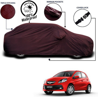 SEBONGO Car Cover For Honda Brio (With Mirror Pockets)(Maroon)