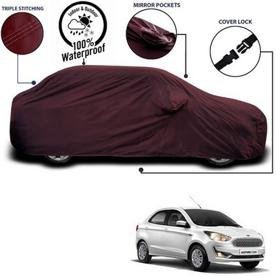 ANTHUB Car Cover For Ford Aspire (With Mirror Pockets)(Maroon)