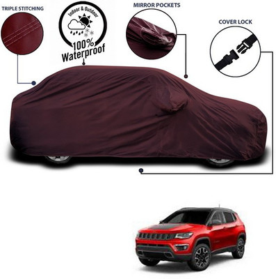 SEBONGO Car Cover For Jeep Compass (With Mirror Pockets)(Maroon)