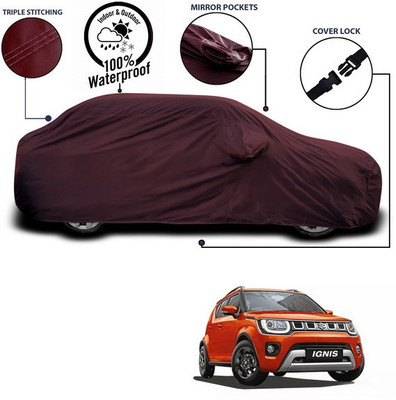 ANTHUB Car Cover For Maruti Suzuki Ignis (With Mirror Pockets)(Maroon)