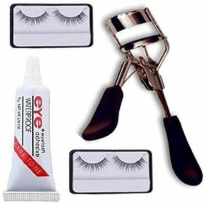 AVEU Combo of Eyelash Curler, Eyelash Glue and False Eyelashes - Pack of 2) (Set of 3) (4 Items in the set)(4 Items in the set)