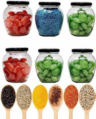 Sitaram Creation Glass Grocery Container  - 400 ml(Pack of 6, Multicolor)