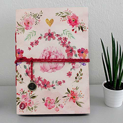 Jhingalala Handmade Diary Notebook with Flower Design Printed on front Cover A5 Diary Unruled 160 Pages(Pink, Yellow)