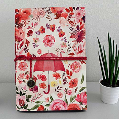 Jhingalala Handmade Diary Notebook with Flower Design Umbrella Printed on front Cover A5 Diary Unruled 160 Pages(Pink)