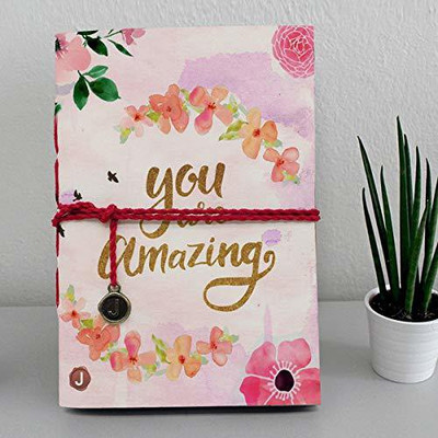 Jhingalala Handmade Diary Notebook with Flower Design You are Amazing Printed on front Cover A5 Diary Unruled 160 Pages(Multicolor)