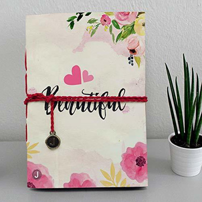 Jhingalala Handmade Diary Notebook with Love Design Beautiful Printed on front Cover A5 Diary Unruled 160 Pages(Pink)
