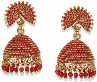 BHANA STYLE BHANA STYLE Classic Designed Gold Plated Enamelled Peacock Jhumka Earrings For Women And Girls Cubic Zirconia, Beads Alloy Jhumki Earring