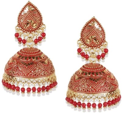 BHANA STYLE BHANA STYLE Classic Designed Gold Plated Enamelled Jhumka Earrings For Women And Girls Cubic Zirconia, Beads Alloy Jhumki Earring