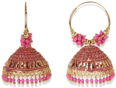 BHANA STYLE Designer Party Wear Enamelled Hoop Balli With Jhumki For Women And Girls Cubic Zirconia, Beads Alloy Hoop Earring