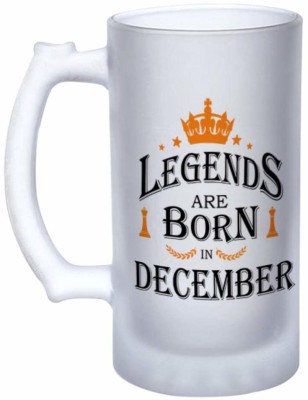 FirseBUY Legends are Born in December Funny Glass Beer Mug(475 ml, Glass, White)