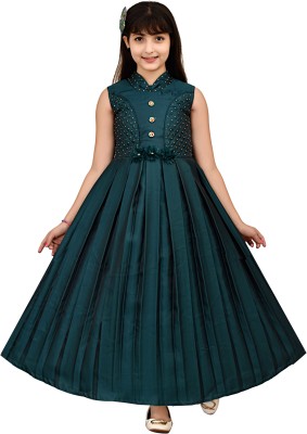 ROSHNI GARMENTS Girls Maxi/Full Length Party Dress(Green, Sleeveless)