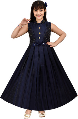 reshma fashion Girls Maxi/Full Length Party Dress(Blue, Sleeveless)