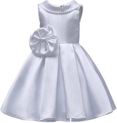 NAAZ MANNAT Baby Girls Midi/Knee Length Festive/Wedding Dress(White, Sleeveless)