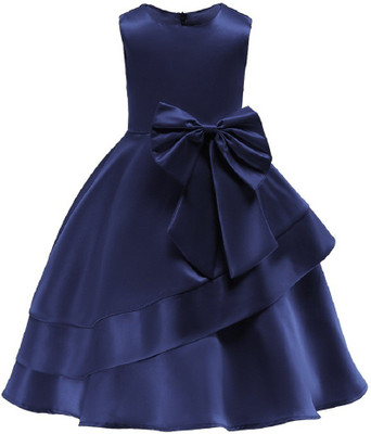 NAAZ MANNAT Baby Girls Midi/Knee Length Party Dress(Dark Blue, Sleeveless)