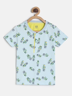 MINI KLUB Boys Printed Cotton Blend Regular T Shirt(Blue, Pack of 1)