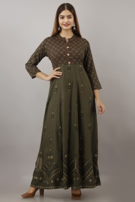 karodiwaal collection Women Printed Anarkali Kurta(Green)