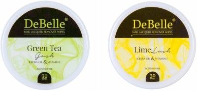 DeBelle Nail Lacquer Remover Wipes Combo of 2 (Green Tea Gush & Lime Lush)(60 g)