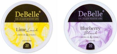 DeBelle Nail Lacquer Remover Wipes combo of 2 (Lime Lush & Blueberry Blush)(60 g)