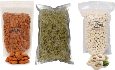 Indipop Enterprises Dry Fruits Combo Pack - Premium Quality California Almonds/Badam(500gm), Golden Raisins/Kishmish(250gm) & Plain Raw Cashews/Kaju(250gm) - Total 1kg (500gm+250gm+250gm) Almonds, Raisins, Cashews(3 x 333.67 g)