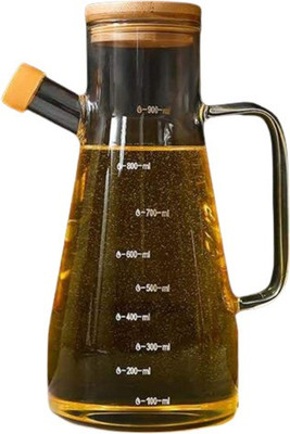 Femora 900 ml Borosilicate and Bamboo Lid Oil Dispenser & Stoppers Bottle with Handle, 900 ML Cooking Oil Dispenser(Pack of 1)