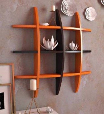 OnlineCraft wooden wall self Ter rack orange black Wooden Wall Shelf(Number of Shelves - 12, Orange, Black)