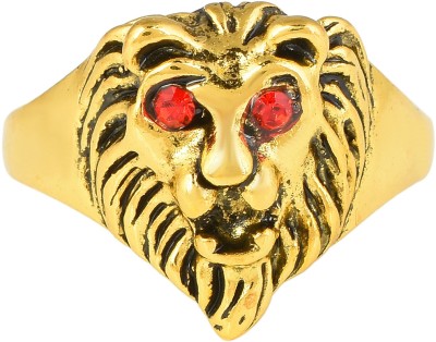 morir Gold Plated Retro Punk Style 3D Red Eyes Lion Head Design Finger Ring Bikers Ring Punk Rock Gothic Animal Theme Finger Ring for Men Boys Brass Cubic Zirconia Gold Plated Ring