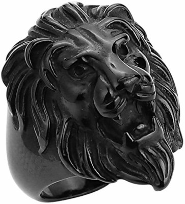 morir Stainless Steel Black Big and Bold Roaring Lion Head Face Macho Design Heavy Finger Ring Band Ring for Mens/Boys Stainless Steel Rhodium Plated Ring
