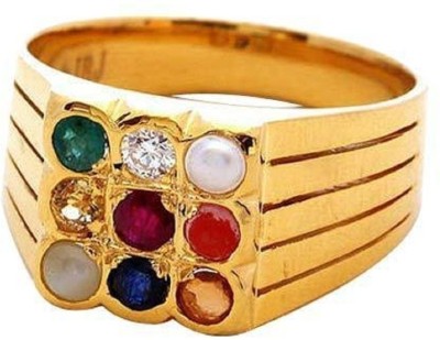 RATAN BAZAAR Natural Certified Navratna Stone Nine Planet Adjustable Ring Stone Crystal Gold Plated Ring