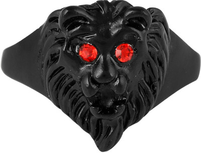 morir Stainless Steel Black Retro Punk Style 3D Red Eyes Lion Head Design Finger Ring Bikers Ring Punk Rock Gothic Animal Theme Finger Ring for Men Boys Stainless Steel Cubic Zirconia Rhodium Plated Ring