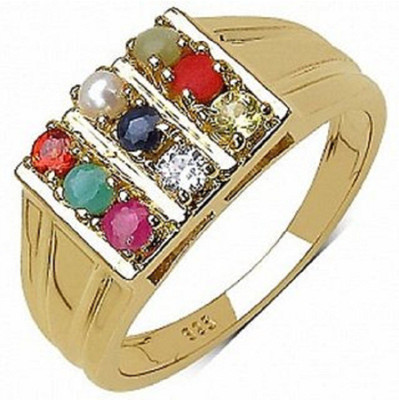 KUNDLI GEMS Navratan ring Natural stone Navgrah Natural 9 Gems Ring Unheated Untreated stone's Lab Certified for unisex Stone Crystal Gold Plated Ring
