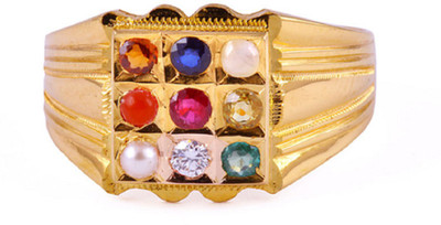 KUNDLI GEMS Navratan Ring Stone Certified Precious stone Navgrah stone Certified and Astrological Purpose for men & women Stone Crystal Gold Plated Ring