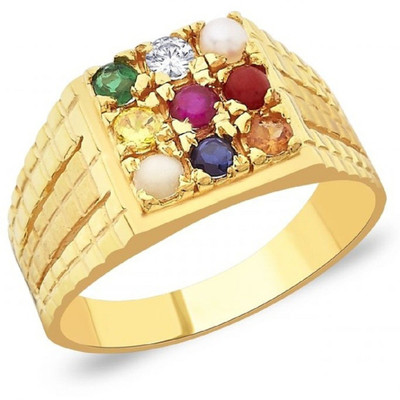 RATAN BAZAAR Natural Certified Navratna Stone Nine Planet Adjustable Ring Stone Crystal Gold Plated Ring