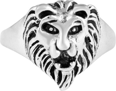 morir Stainless Steel Roaring Lion Head Face Design Fashion Finger Ring Bikers Ring Punk Rock Gothic Ring for Mens/Boys Stainless Steel Silver Plated Ring
