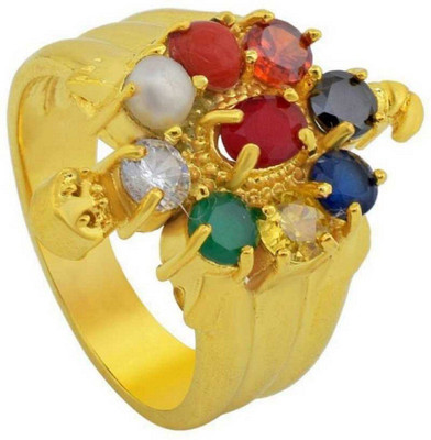 RATAN BAZAAR Navratan Tortoise Ring Natural Stone Navgrah stone 9 Gems Precious Certified stone Astrological Purpose for unisex Stone Crystal Gold Plated Ring
