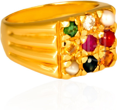 RATAN BAZAAR Navratan Ring Original Navgrah stone 9 Gems Certified Precious stone's Astrological Purpose for unisex Stone Crystal Gold Plated Ring