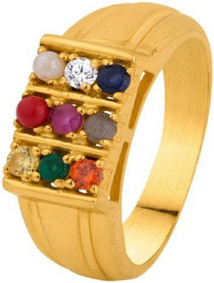 RATAN BAZAAR Navratan Stone Ring Original stone 9 Gems Certified Stone's Astrological Purpose for unisex Stone Crystal Gold Plated Ring