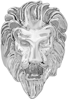 DULCI Silver Plated Big and Bold Roaring Lion's Head Macho Design Heavy Finger Ring Band Ring for Mens/Boys Stainless Steel Silver Plated Ring