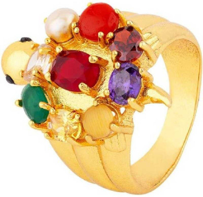 RATAN BAZAAR Navratan ring Natural stone Navgrah Natural 9 Gems Ring Unheated Untreated stone's Lab Certified for unisex Stone Crystal Gold Plated Ring